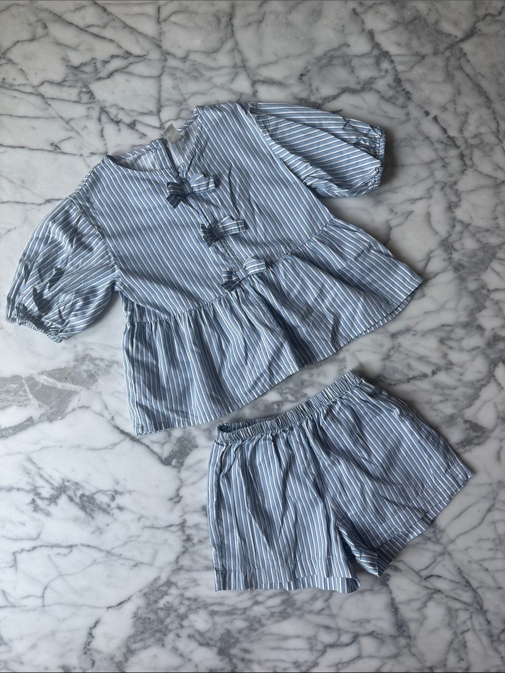 HM Adorables 2-Piece Cotton Blue Striped Popplin Short Set 6X